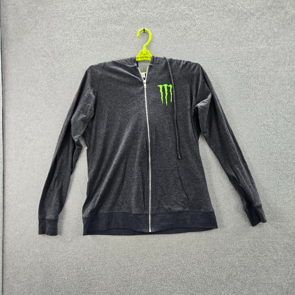 Monster Energy Women Hoodie M Gray‎ Logo Activewear Zipper Long